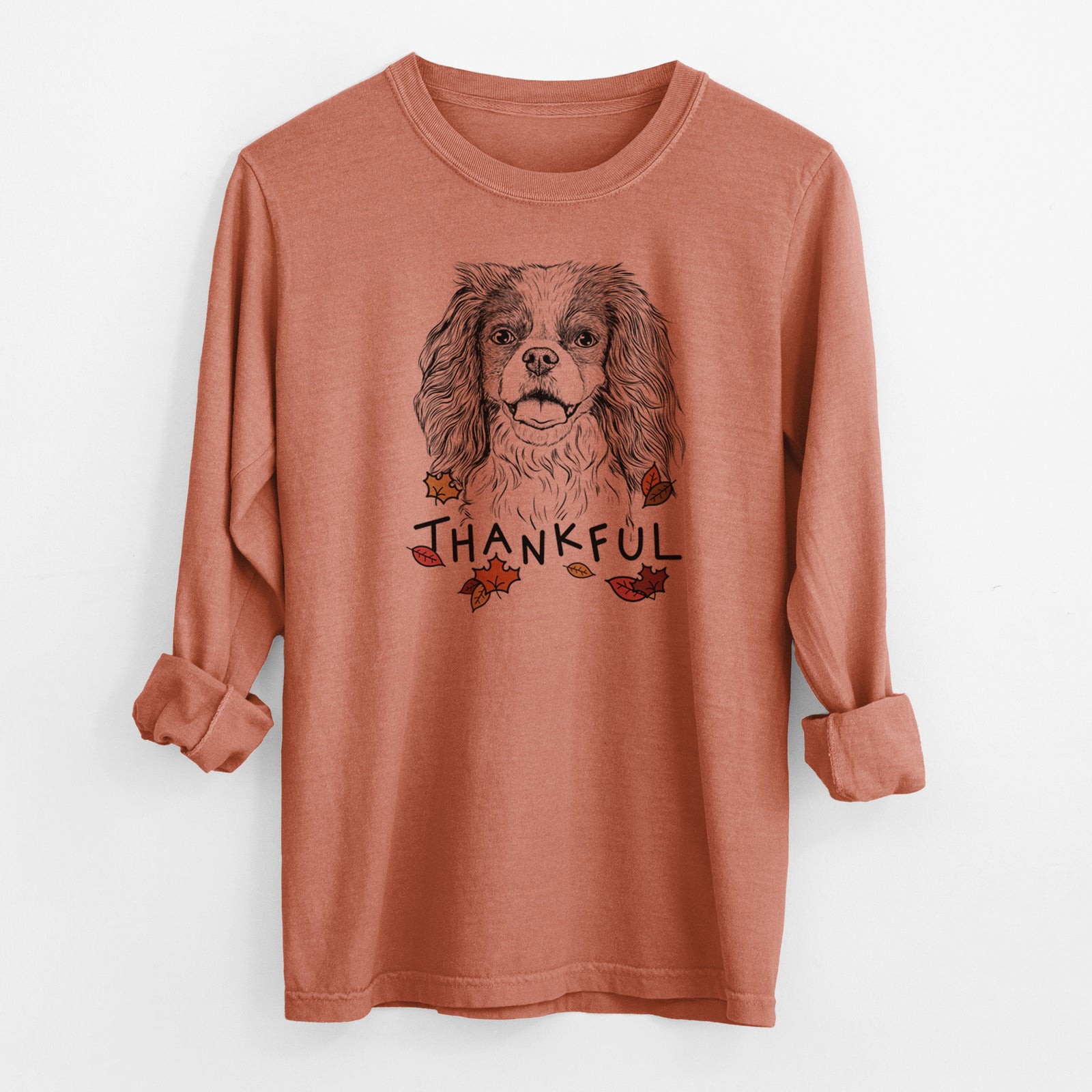 Thankful Poppy the Cavalier King Charles Spaniel - Men's Heavyweight 100% Cotton Long Sleeve