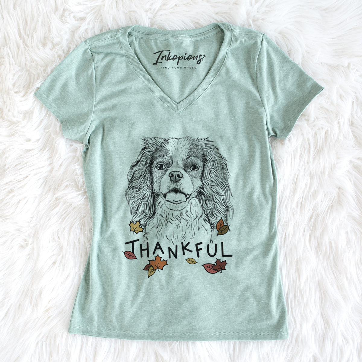 Thankful Poppy the Cavalier King Charles Spaniel - Women&#39;s V-neck Shirt