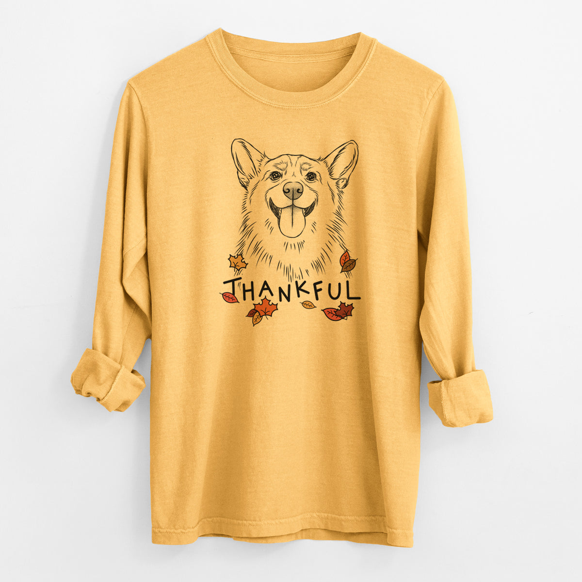 Thankful Porter the Pembroke Welsh Corgi - Men's Heavyweight 100% Cotton Long Sleeve