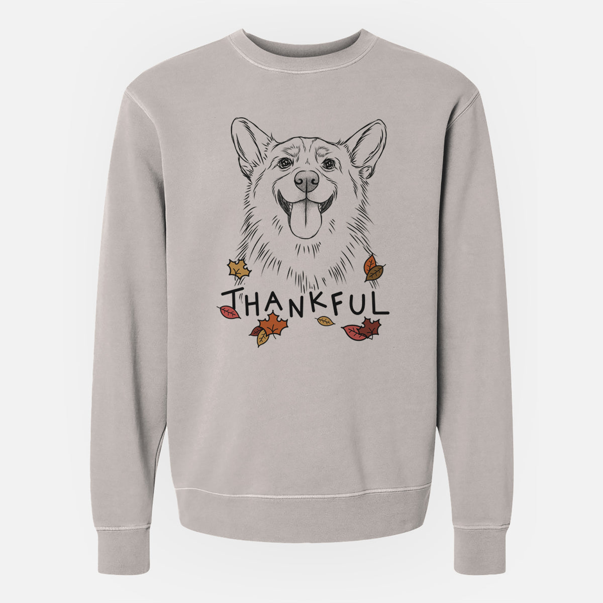 Thankful Porter the Pembroke Welsh Corgi - Unisex Pigment Dyed Crew Sweatshirt