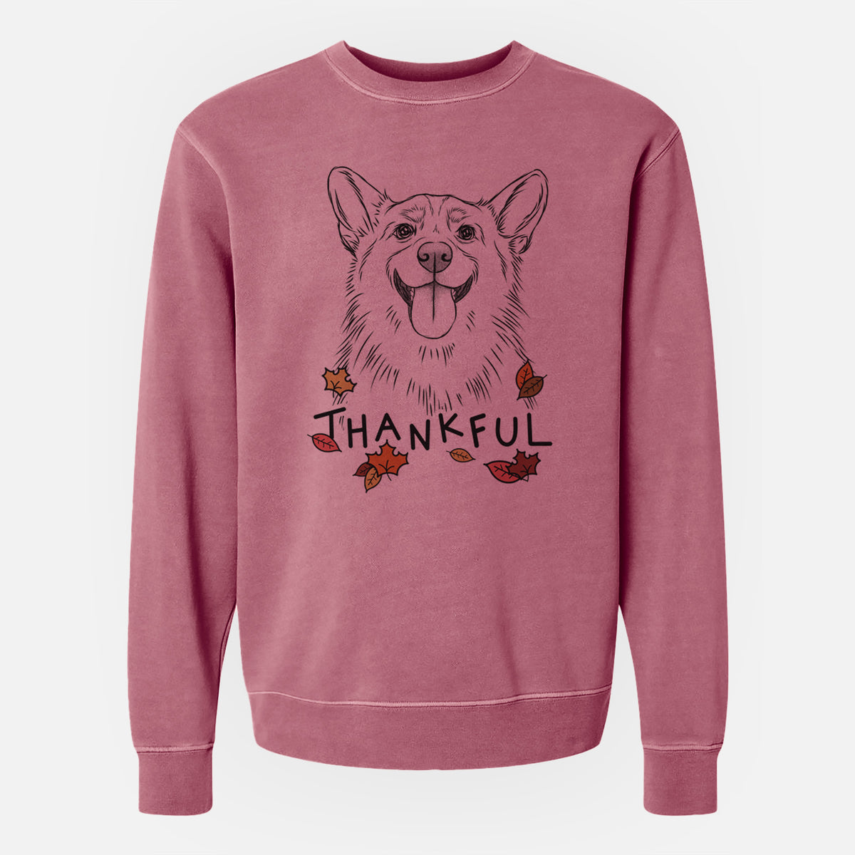 Thankful Porter the Pembroke Welsh Corgi - Unisex Pigment Dyed Crew Sweatshirt