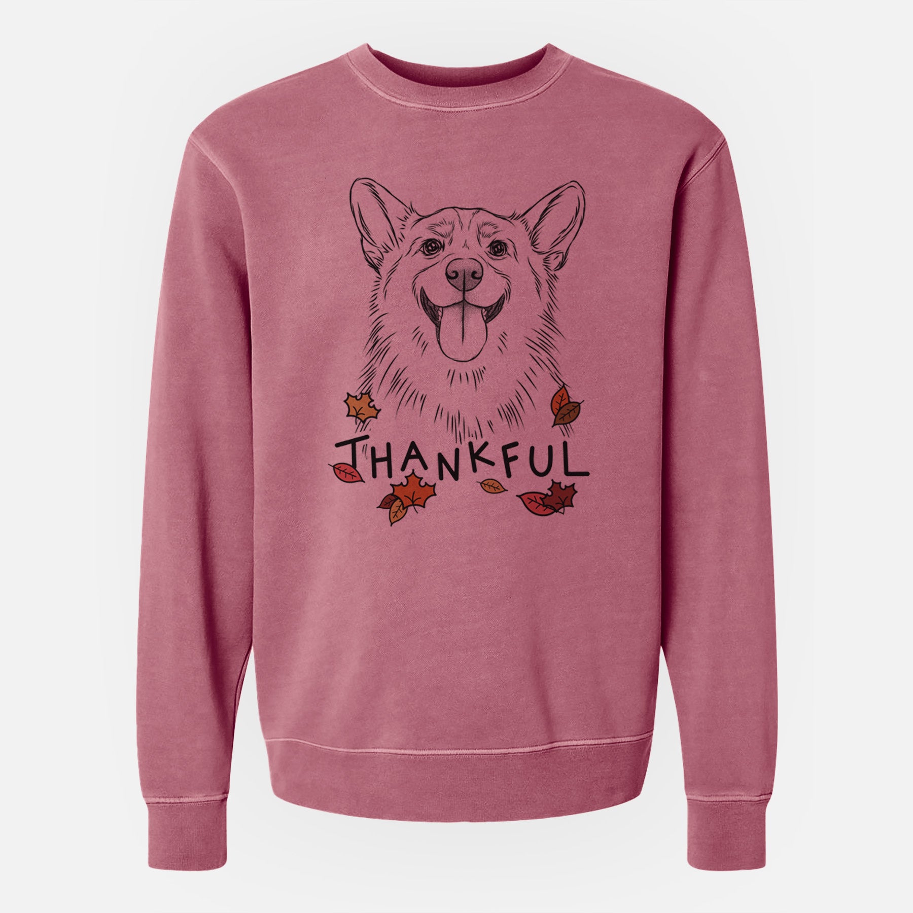 Thankful Porter the Pembroke Welsh Corgi - Unisex Pigment Dyed Crew Sweatshirt