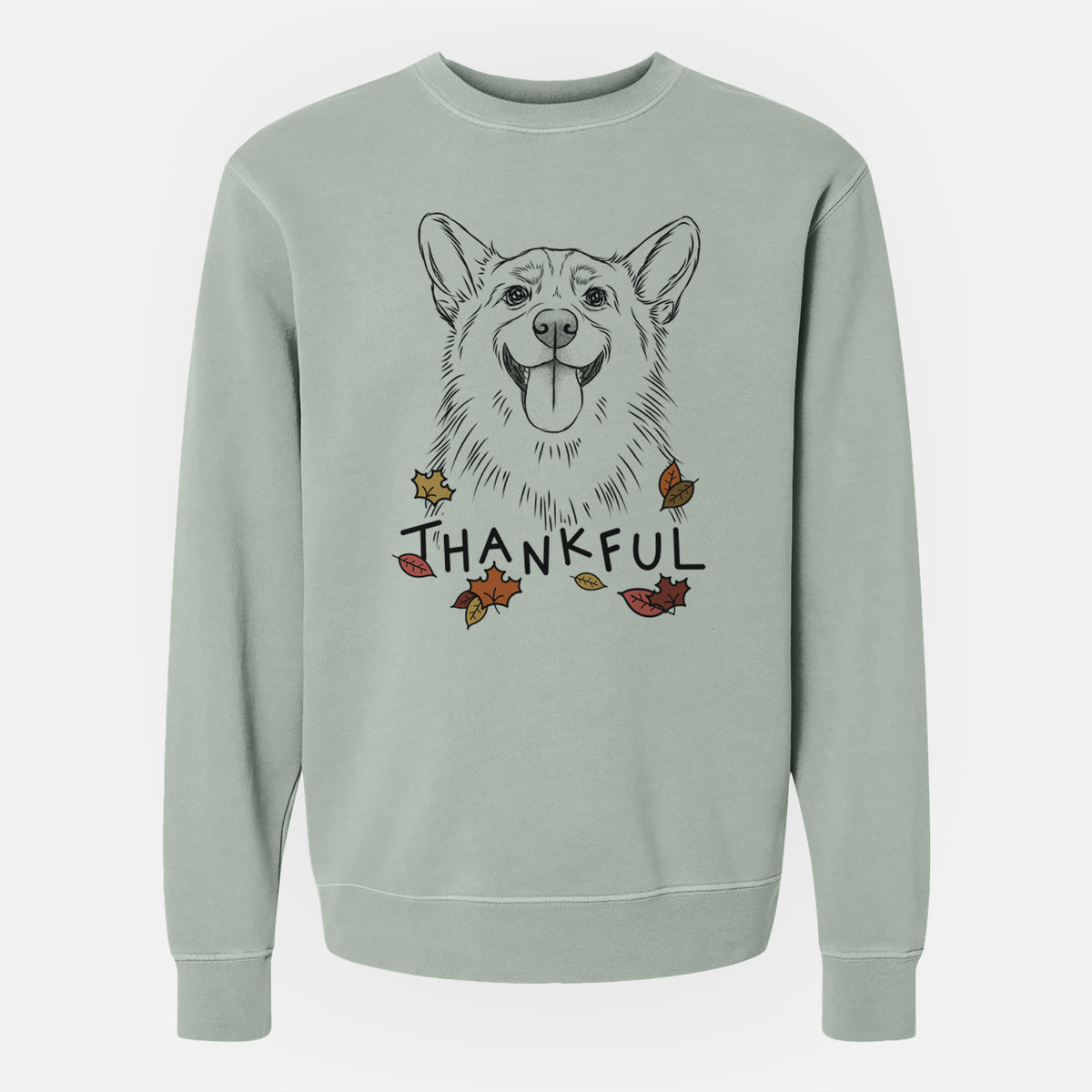 Thankful Porter the Pembroke Welsh Corgi - Unisex Pigment Dyed Crew Sweatshirt