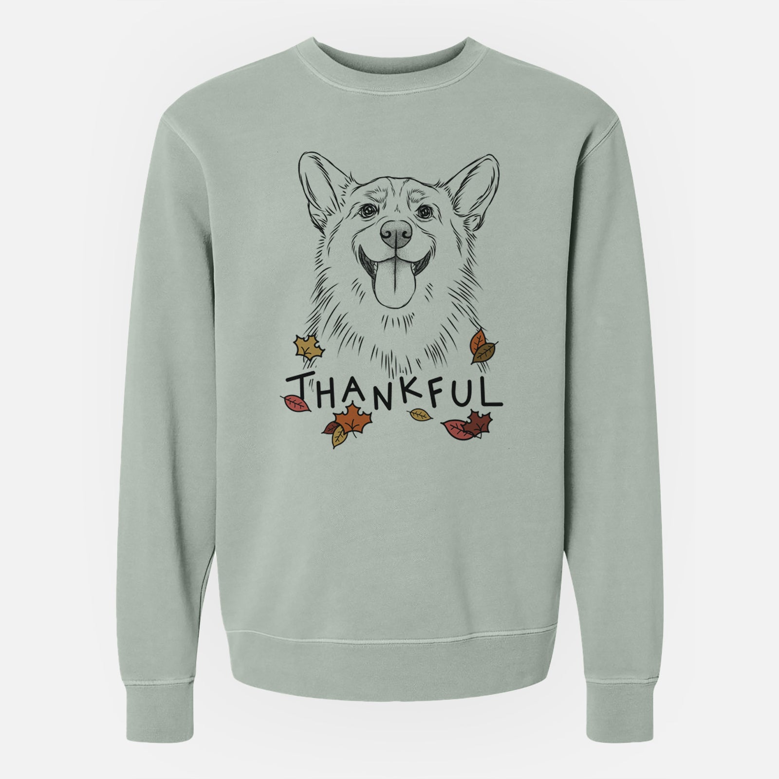 Thankful Porter the Pembroke Welsh Corgi - Unisex Pigment Dyed Crew Sweatshirt