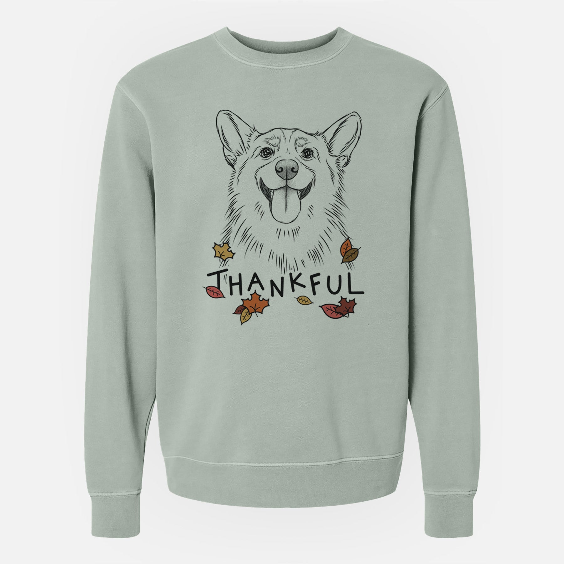 Thankful Porter the Pembroke Welsh Corgi - Unisex Pigment Dyed Crew Sweatshirt