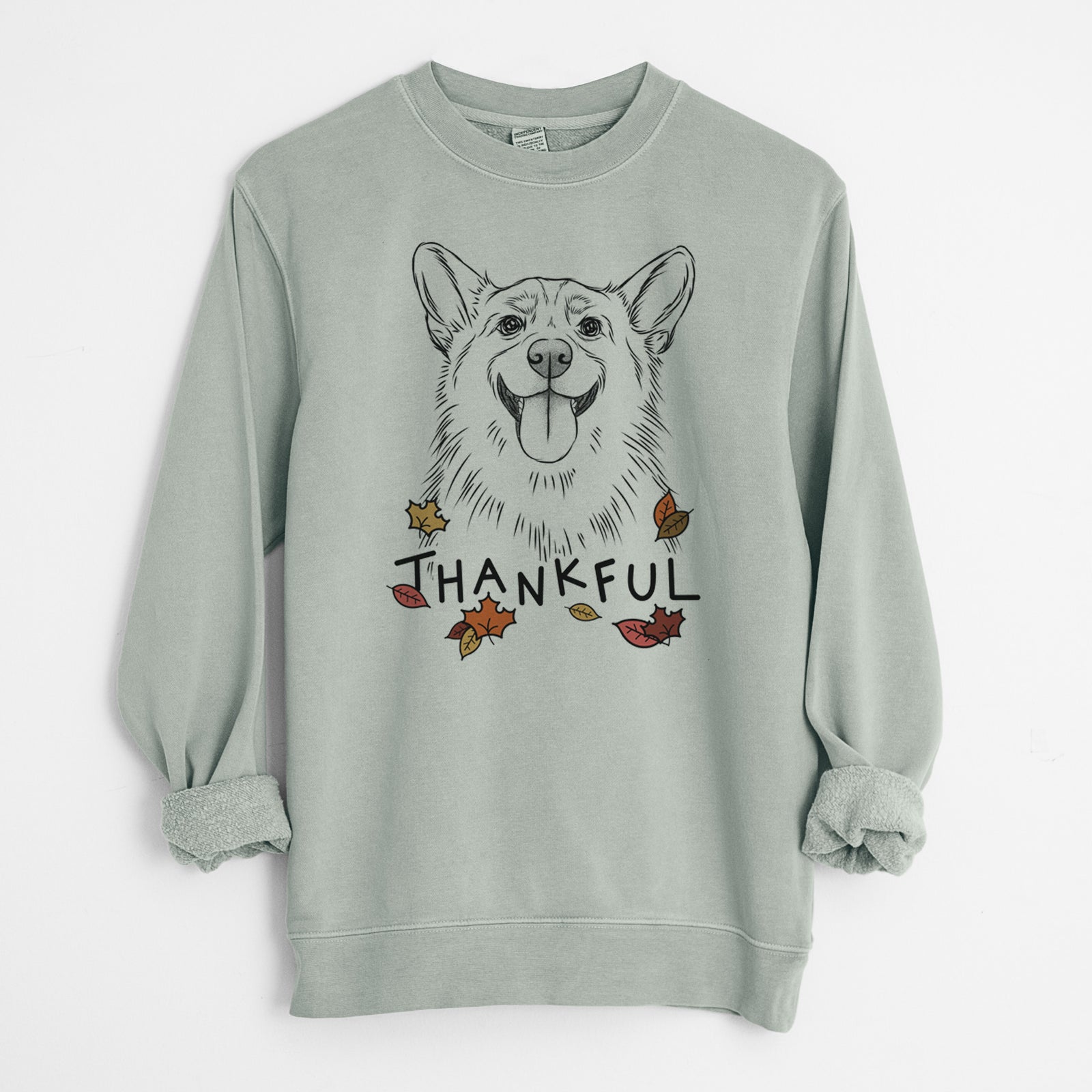 Thankful Porter the Pembroke Welsh Corgi - Unisex Pigment Dyed Crew Sweatshirt