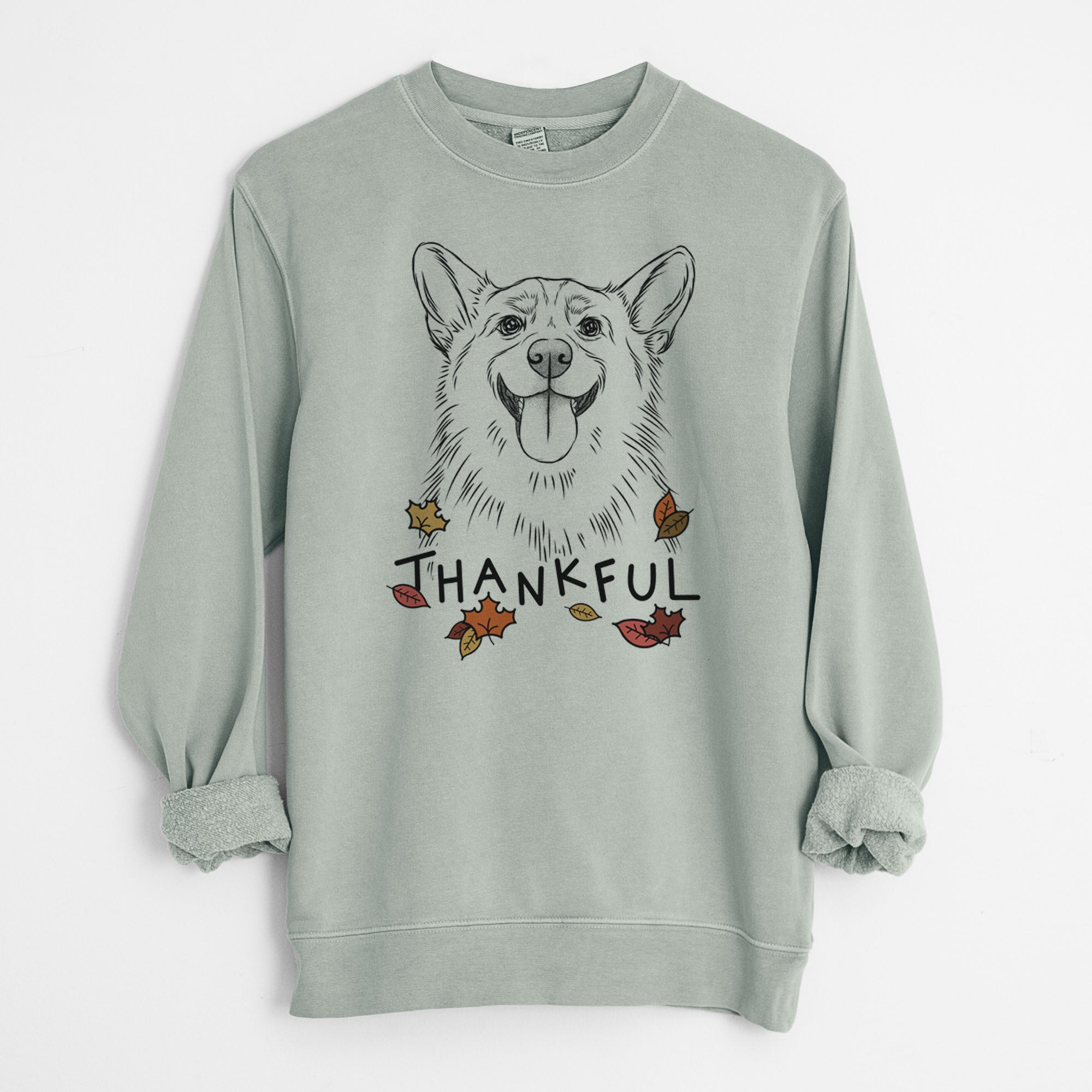 Thankful Porter the Pembroke Welsh Corgi - Unisex Pigment Dyed Crew Sweatshirt