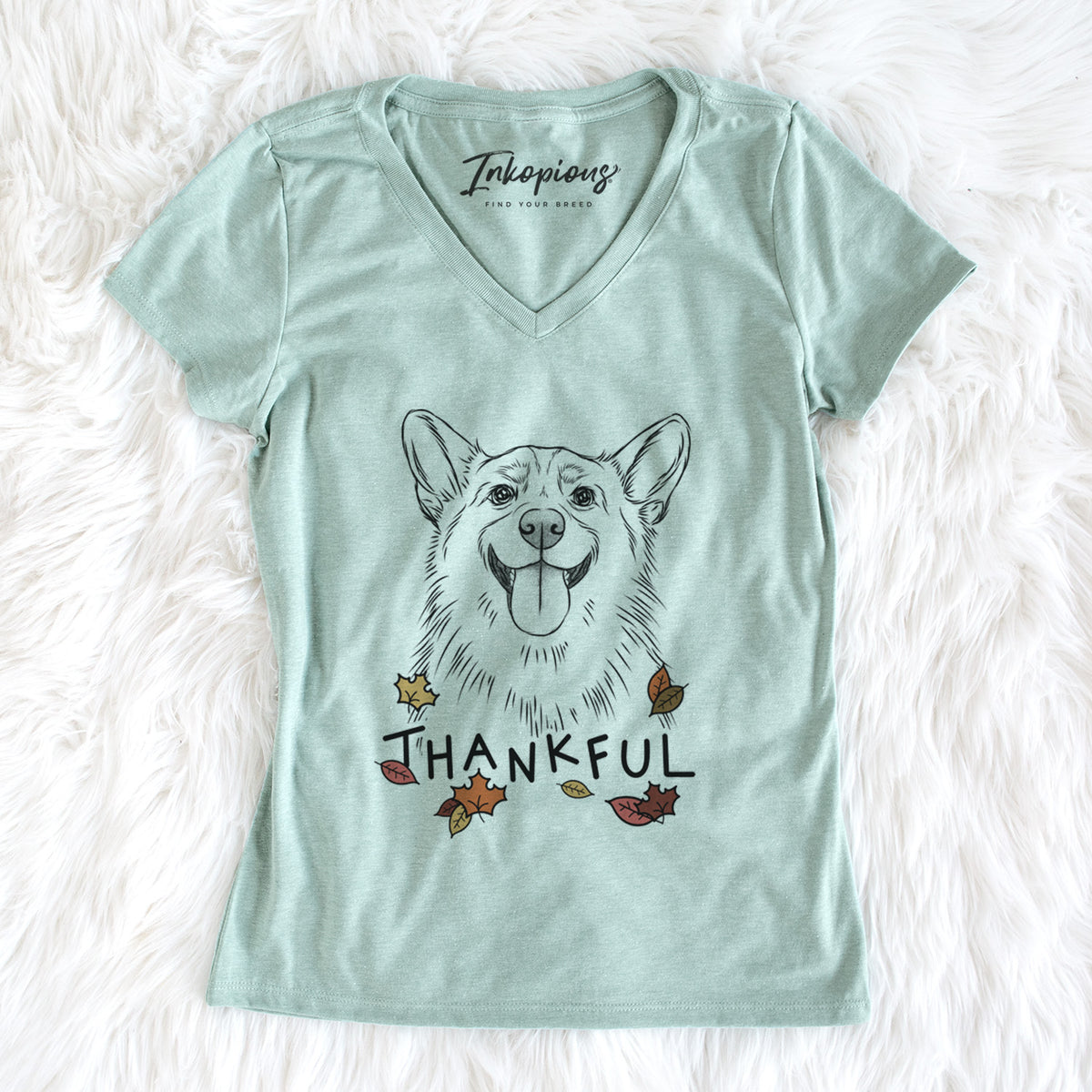 Thankful Porter the Pembroke Welsh Corgi - Women&#39;s V-neck Shirt