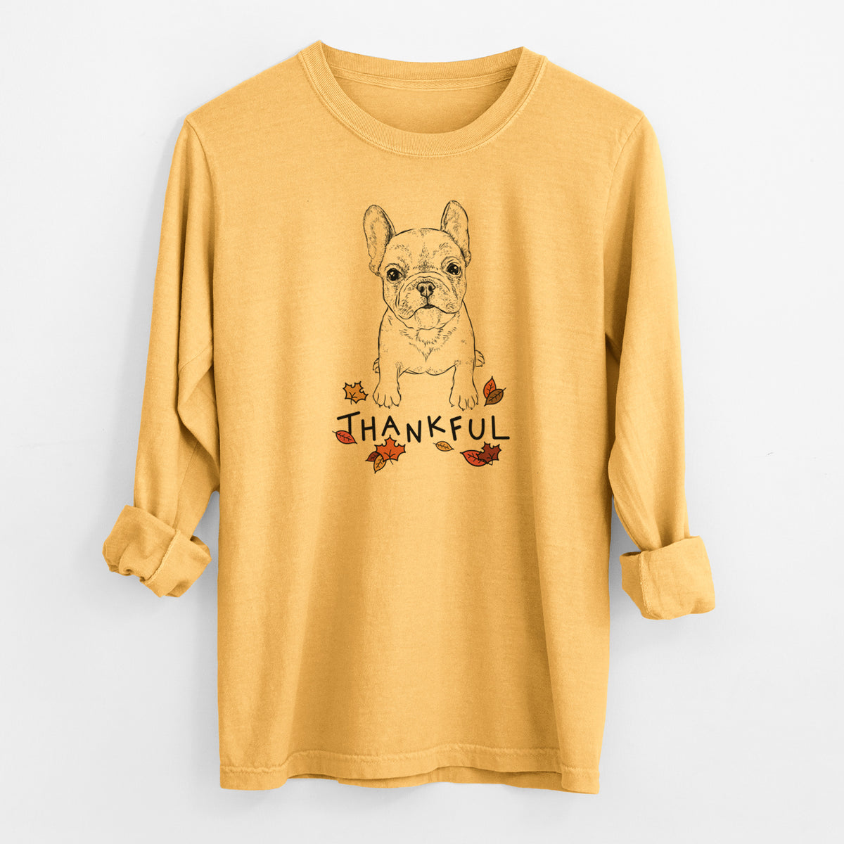 Thankful Puppy Pierre the French Bulldog - Men's Heavyweight 100% Cotton Long Sleeve