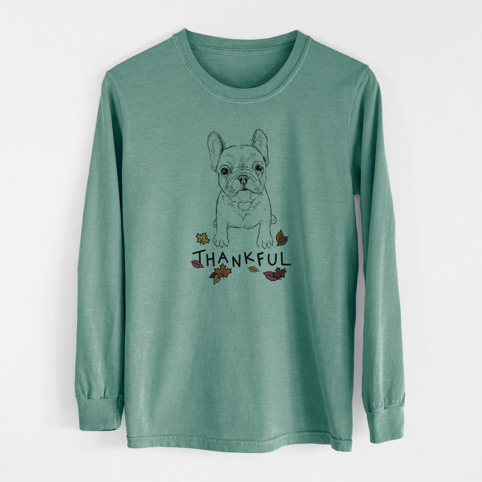 Thankful Puppy Pierre the French Bulldog - Men's Heavyweight 100% Cotton Long Sleeve