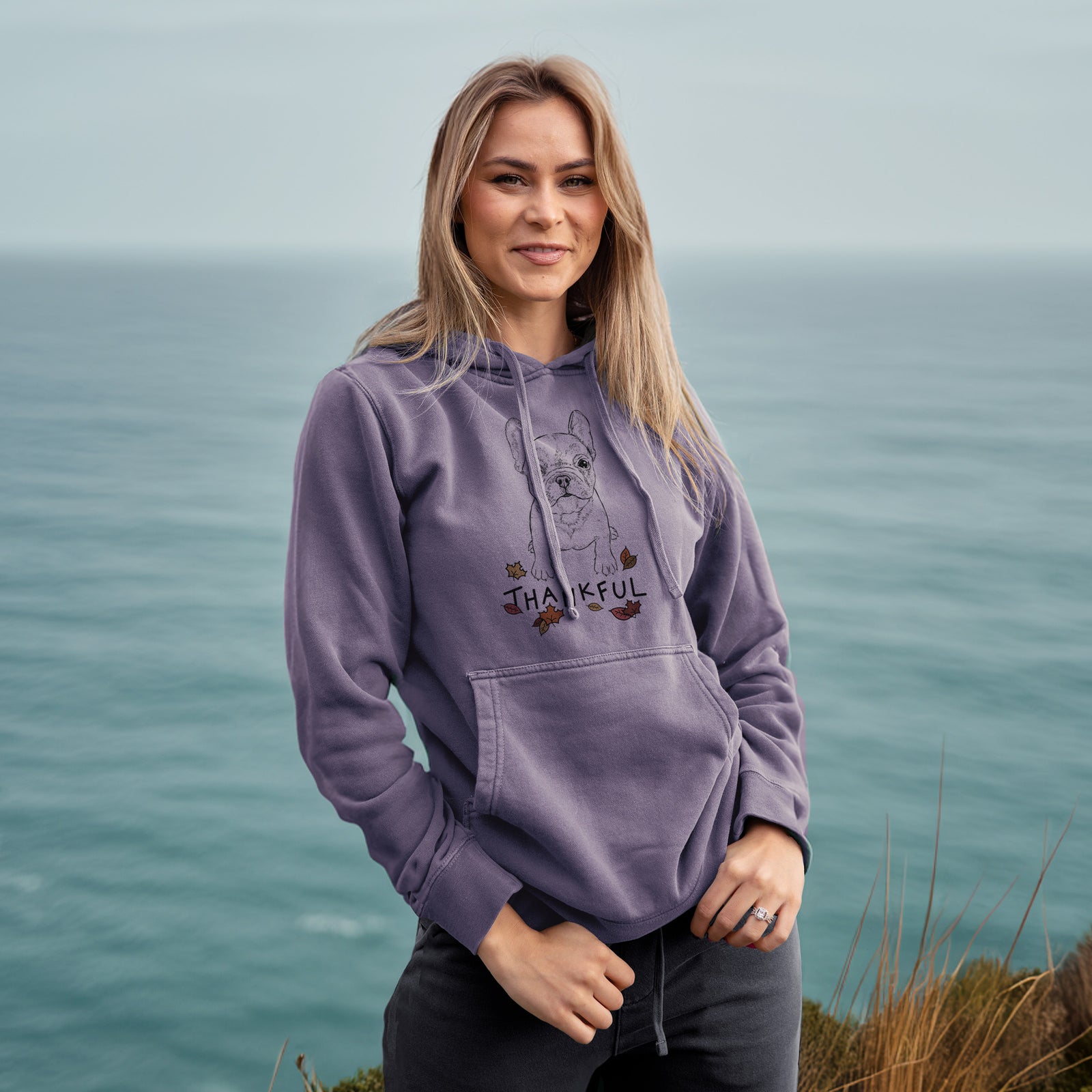 Thankful Puppy Pierre the French Bulldog - Unisex Pigment Dyed Hoodie