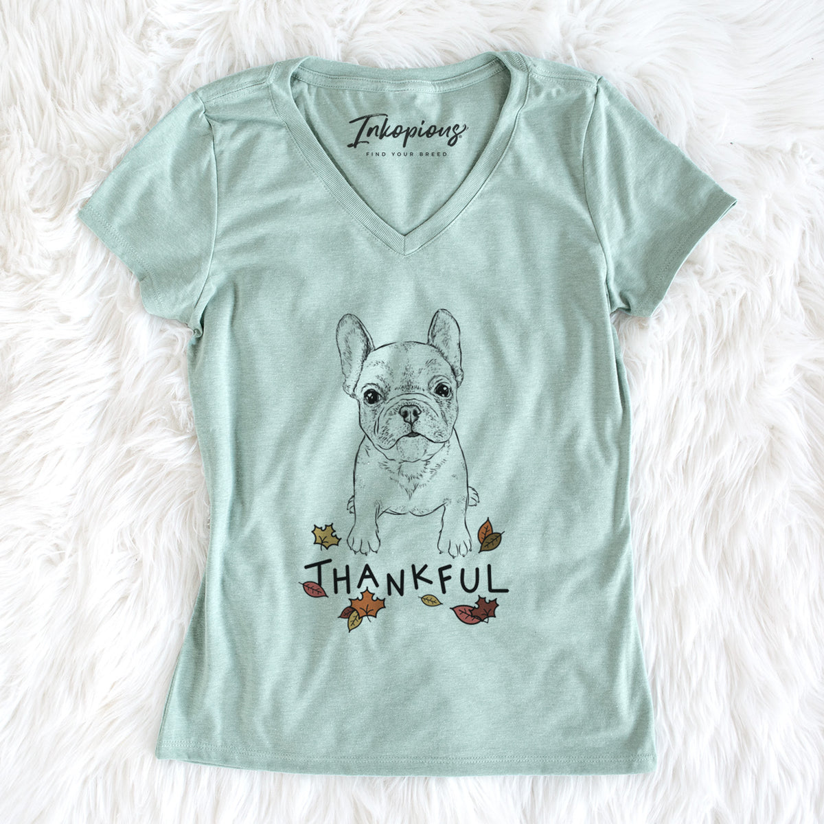 Thankful Puppy Pierre the French Bulldog - Women&#39;s V-neck Shirt