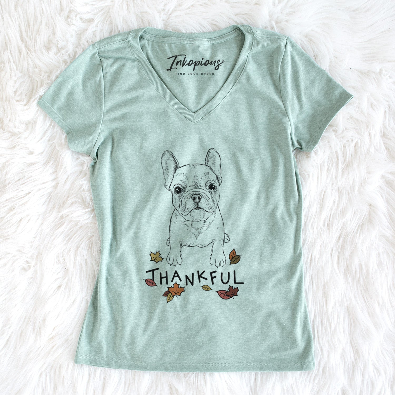 Thankful Puppy Pierre the French Bulldog - Women's V-neck Shirt