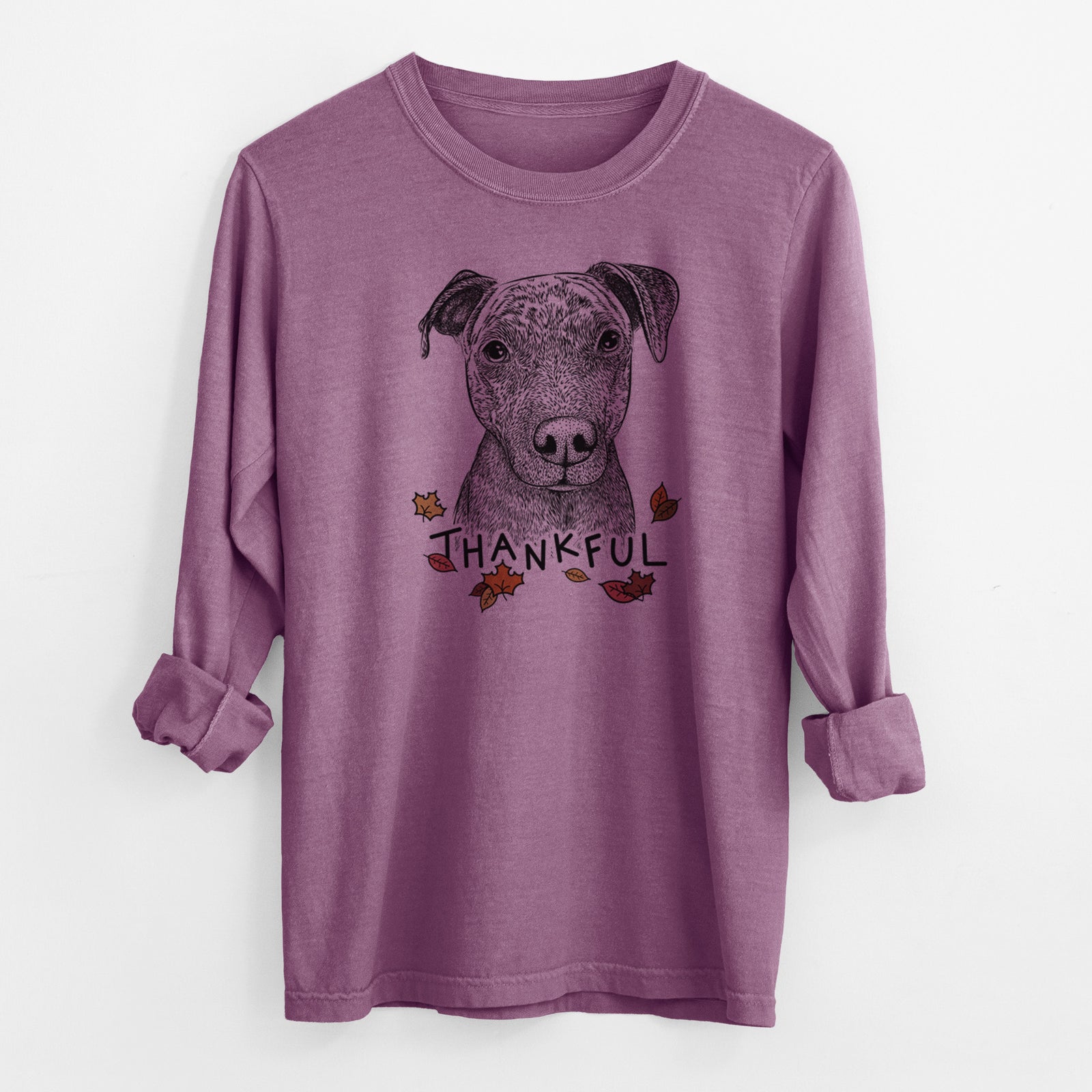 Thankful Reeses the Pitbull - Men's Heavyweight 100% Cotton Long Sleeve