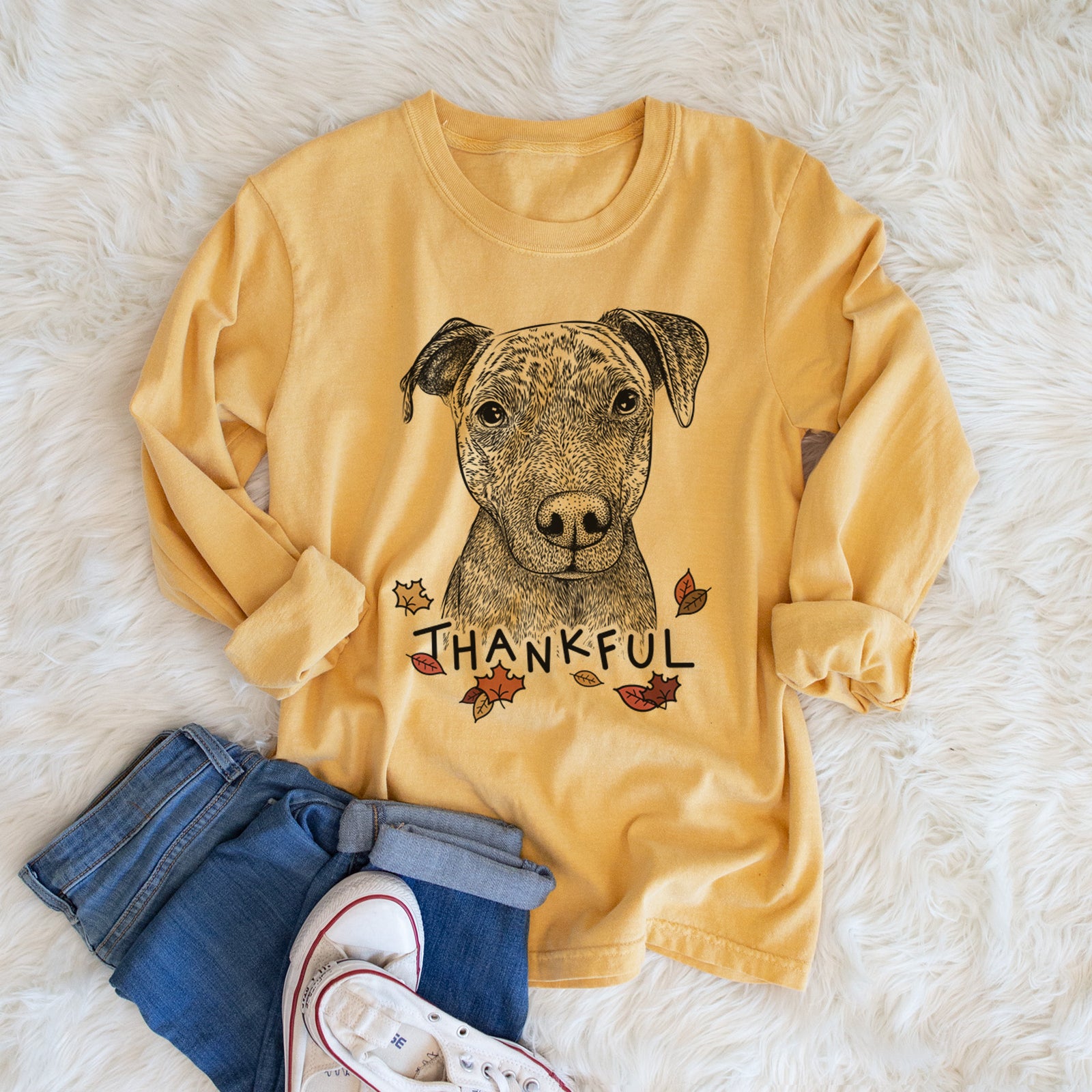 Thankful Reeses the Pitbull - Men's Heavyweight 100% Cotton Long Sleeve