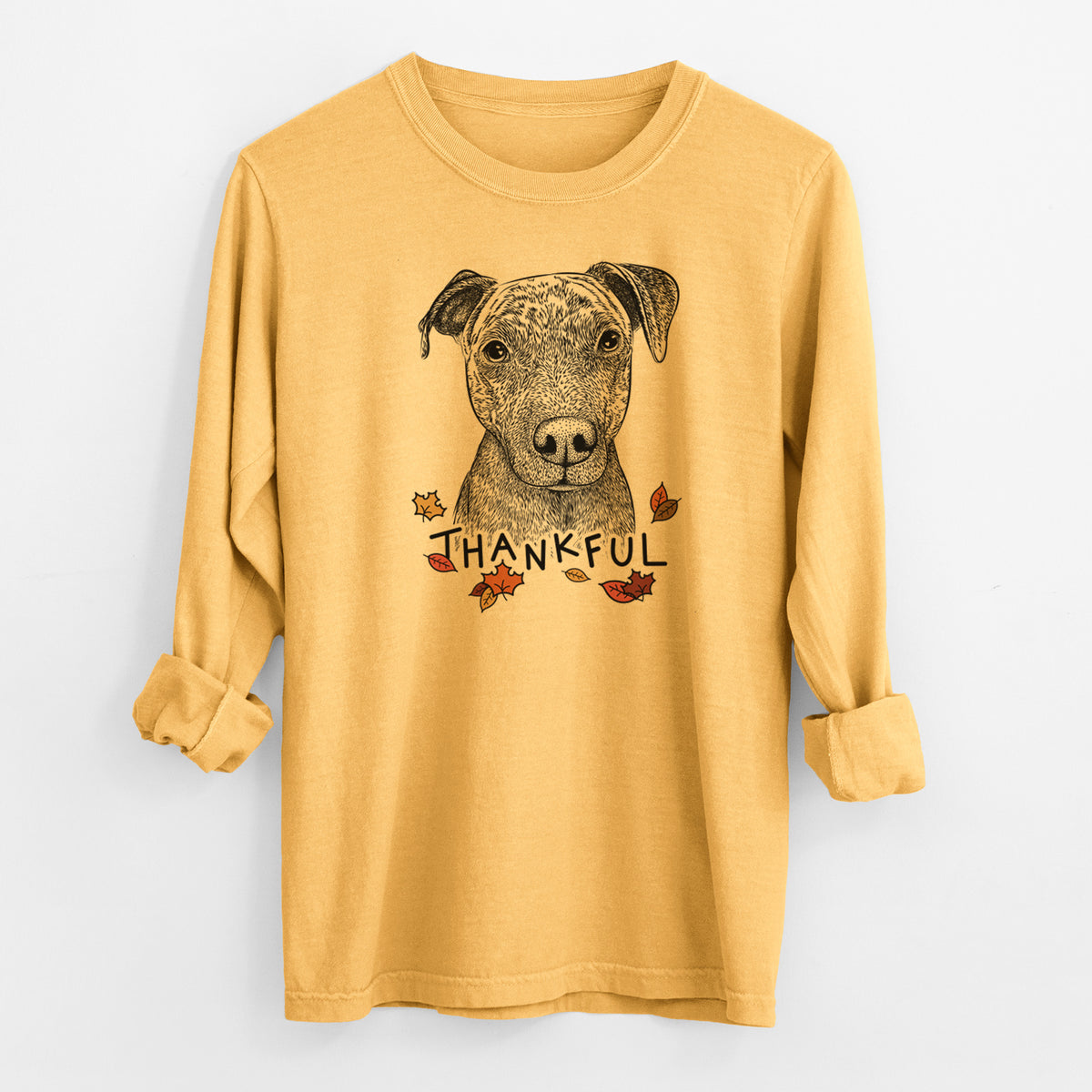 Thankful Reeses the Pitbull - Men's Heavyweight 100% Cotton Long Sleeve