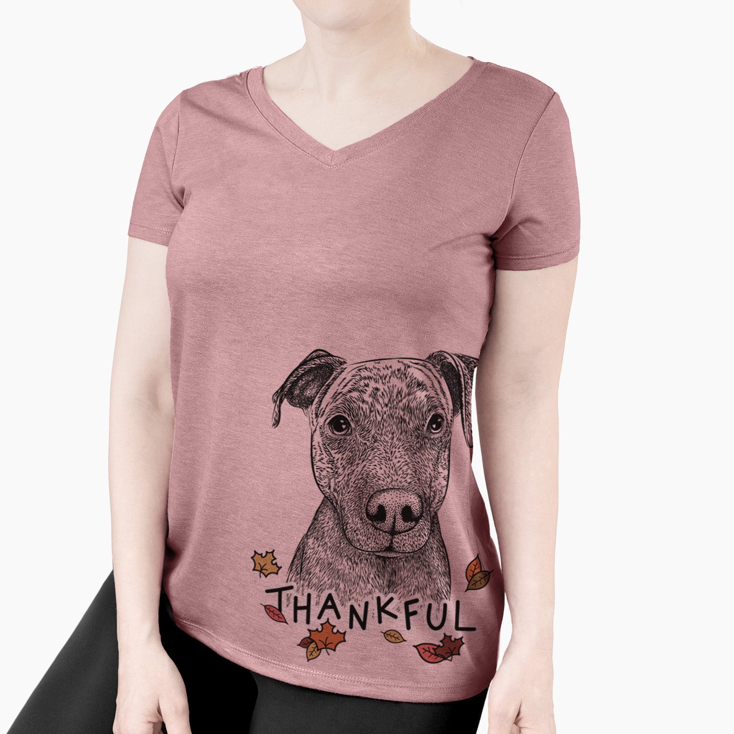 Thankful Reeses the Pitbull - Women's V-neck Shirt