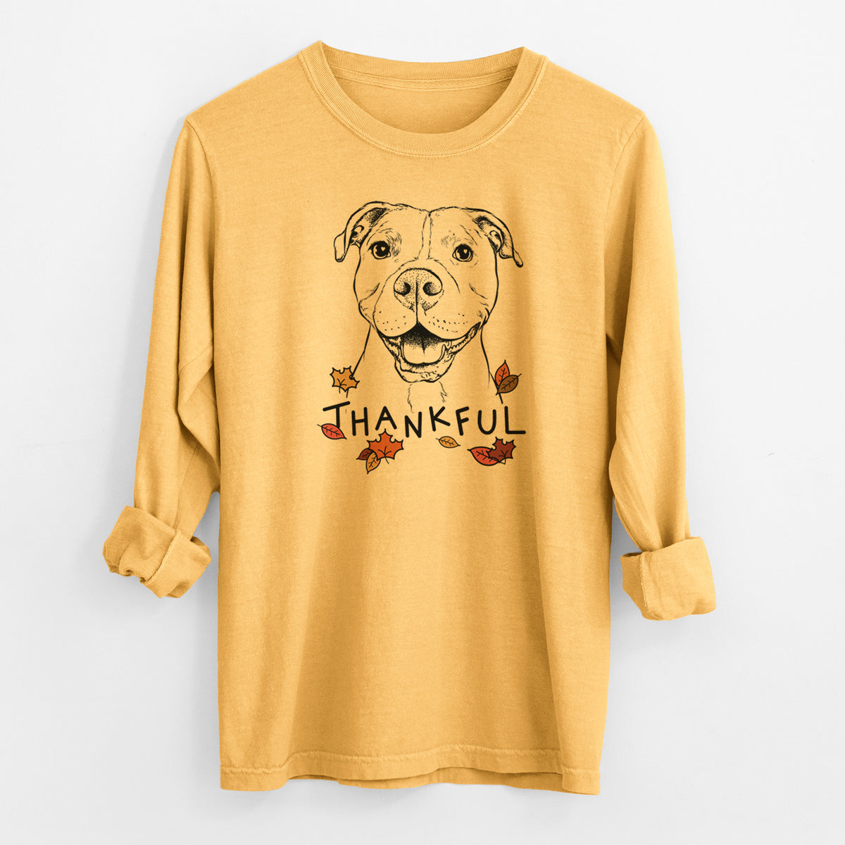Thankful Roscoe the Pitbull - Men's Heavyweight 100% Cotton Long Sleeve