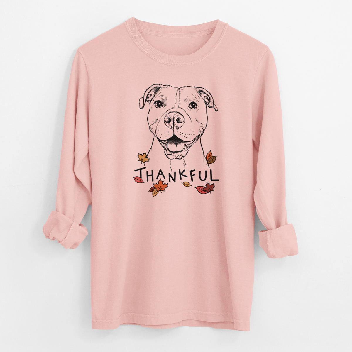 Thankful Roscoe the Pitbull - Men's Heavyweight 100% Cotton Long Sleeve