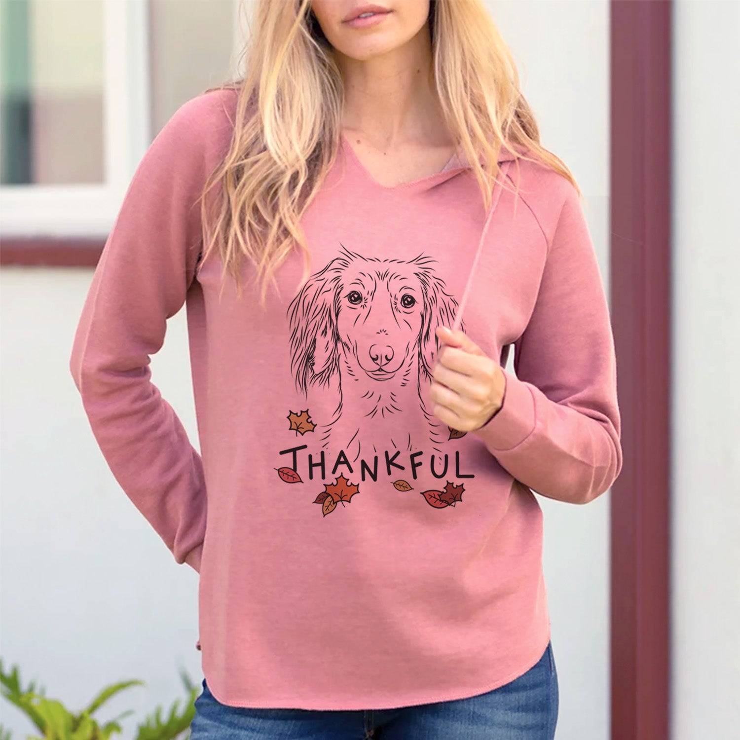 Thankful Roux the Long Haired Dachshund - Cali Wave Hooded Sweatshirt