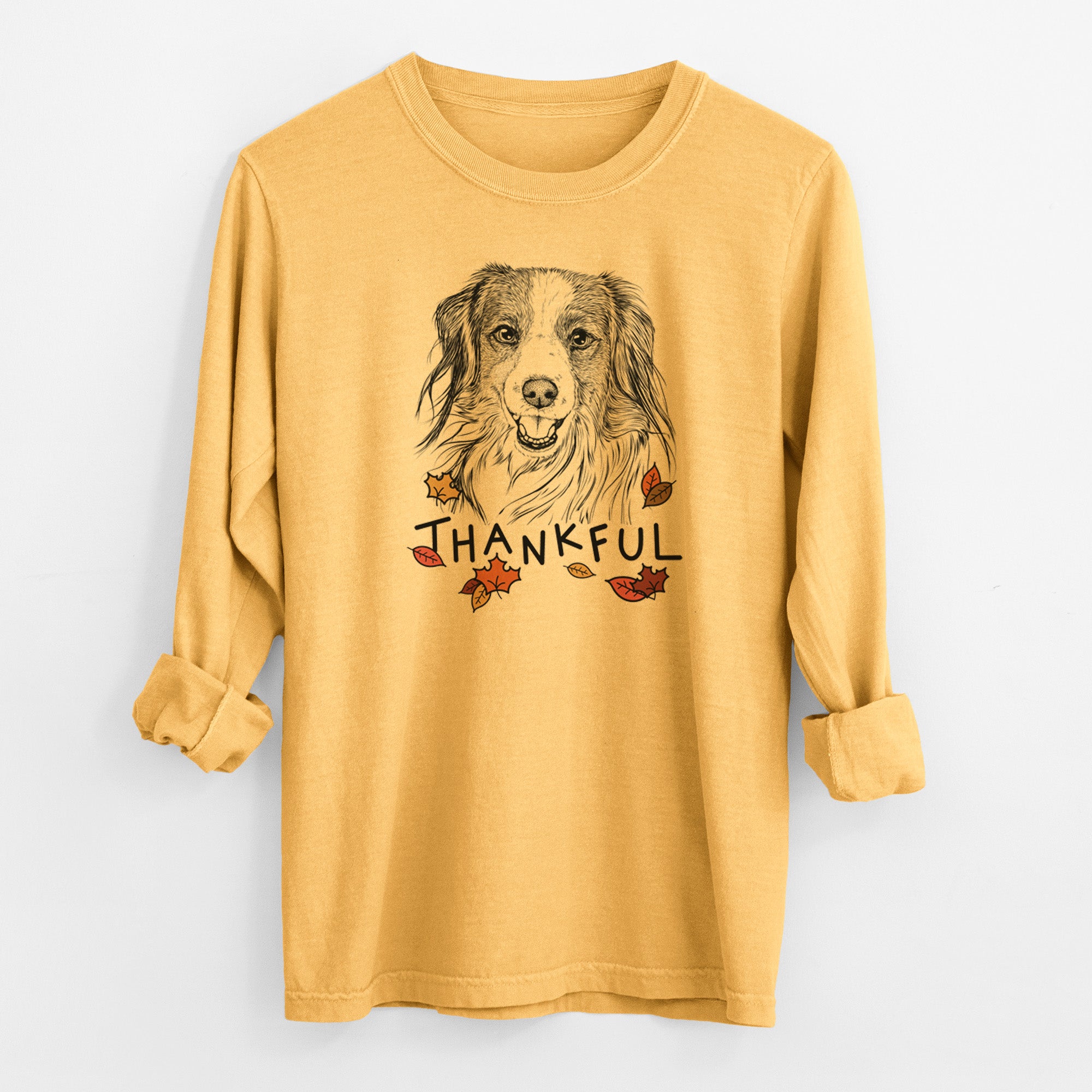 Thankful Rutger the Nederlandse Kooikerhondje - Men's Heavyweight 100% Cotton Long Sleeve