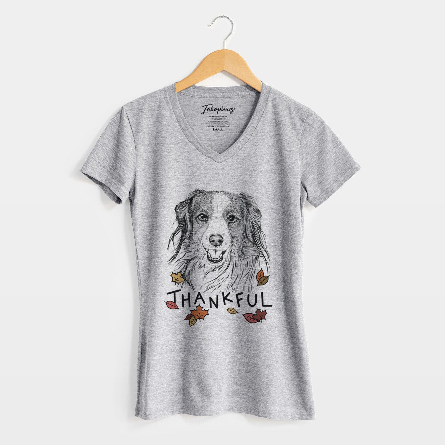 Thankful Rutger the Nederlandse Kooikerhondje - Women's V-neck Shirt