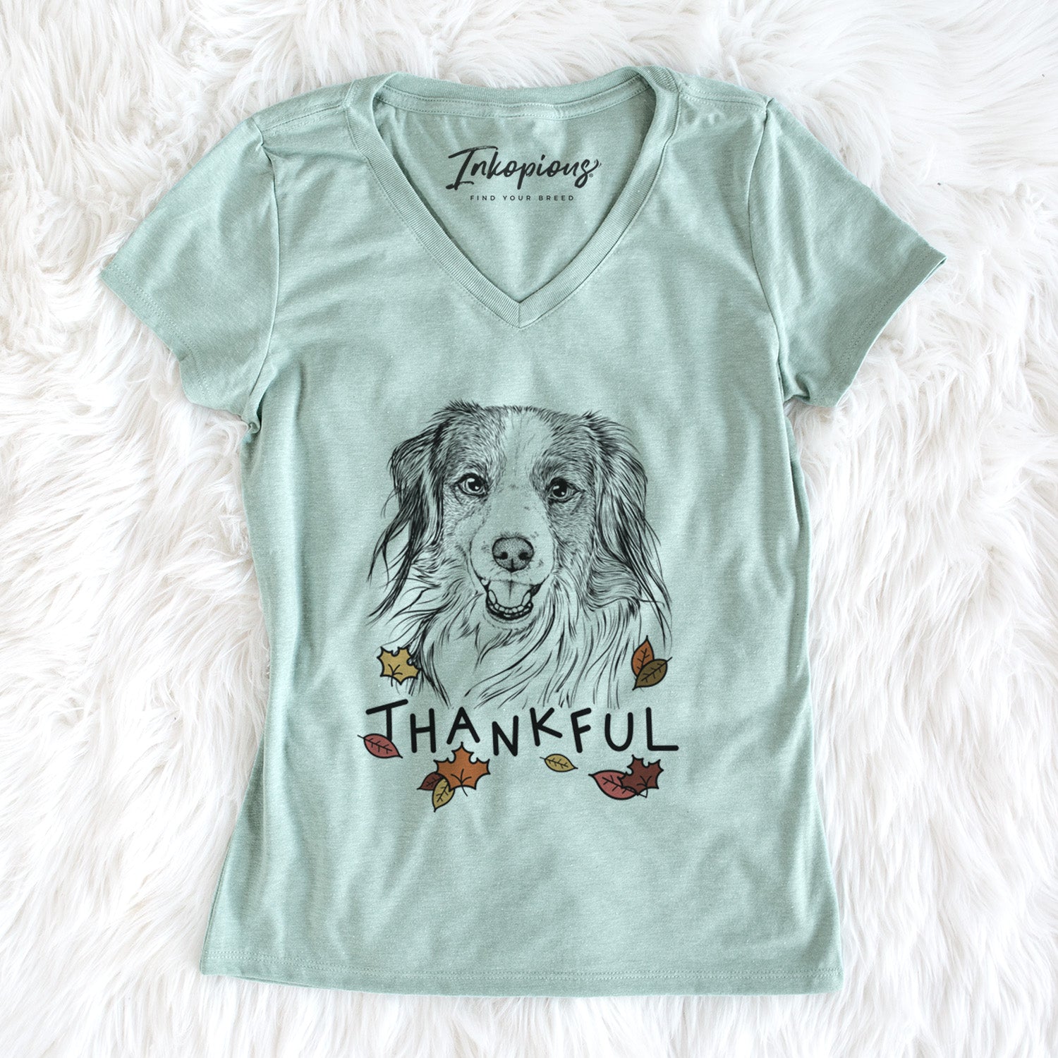 Thankful Rutger the Nederlandse Kooikerhondje - Women's V-neck Shirt