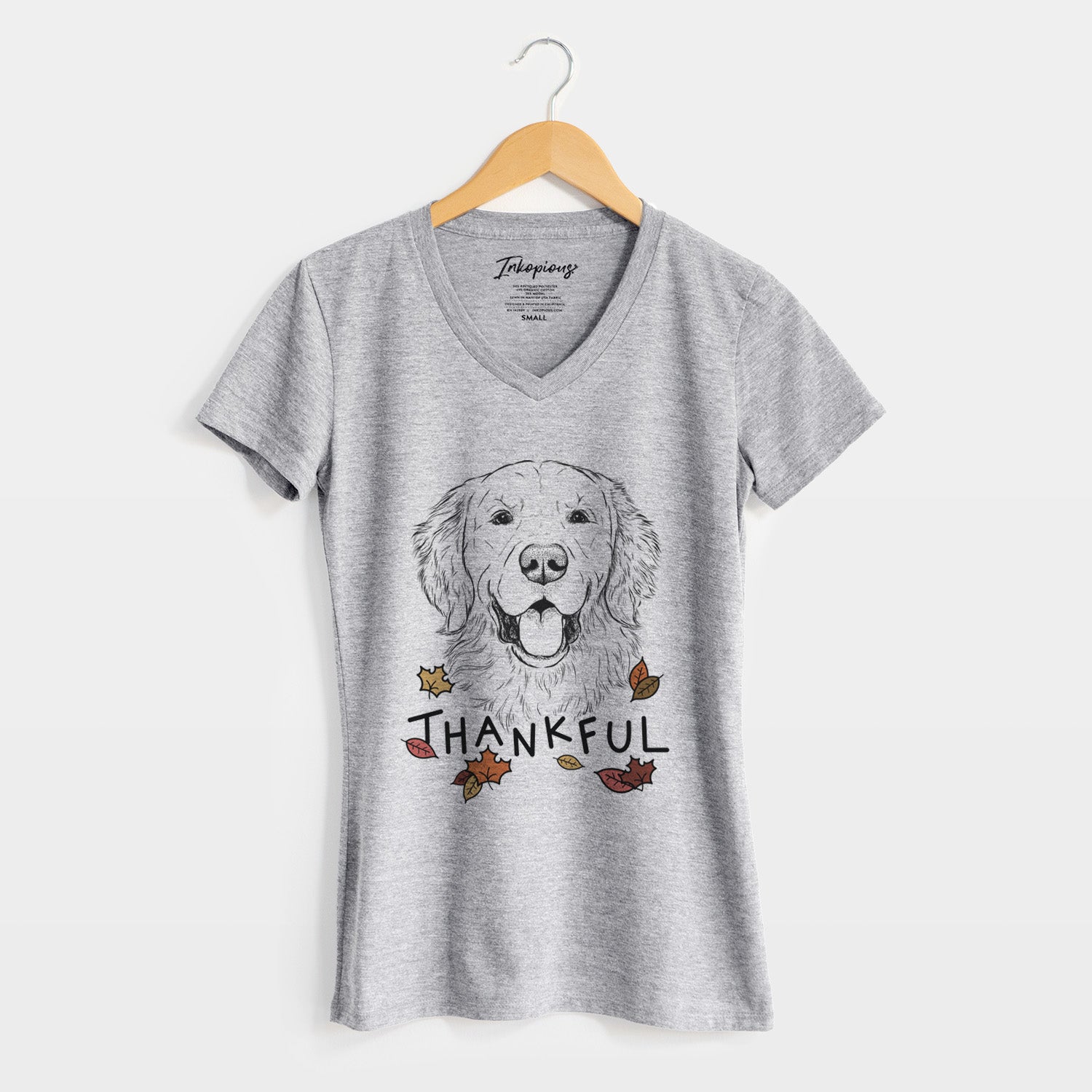 Thankful Sam the Golden Retriever - Women's V-neck Shirt