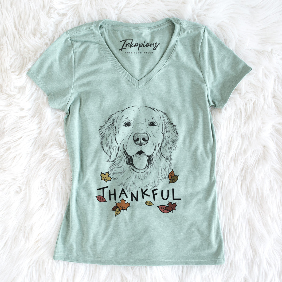 Thankful Sam the Golden Retriever - Women&#39;s V-neck Shirt