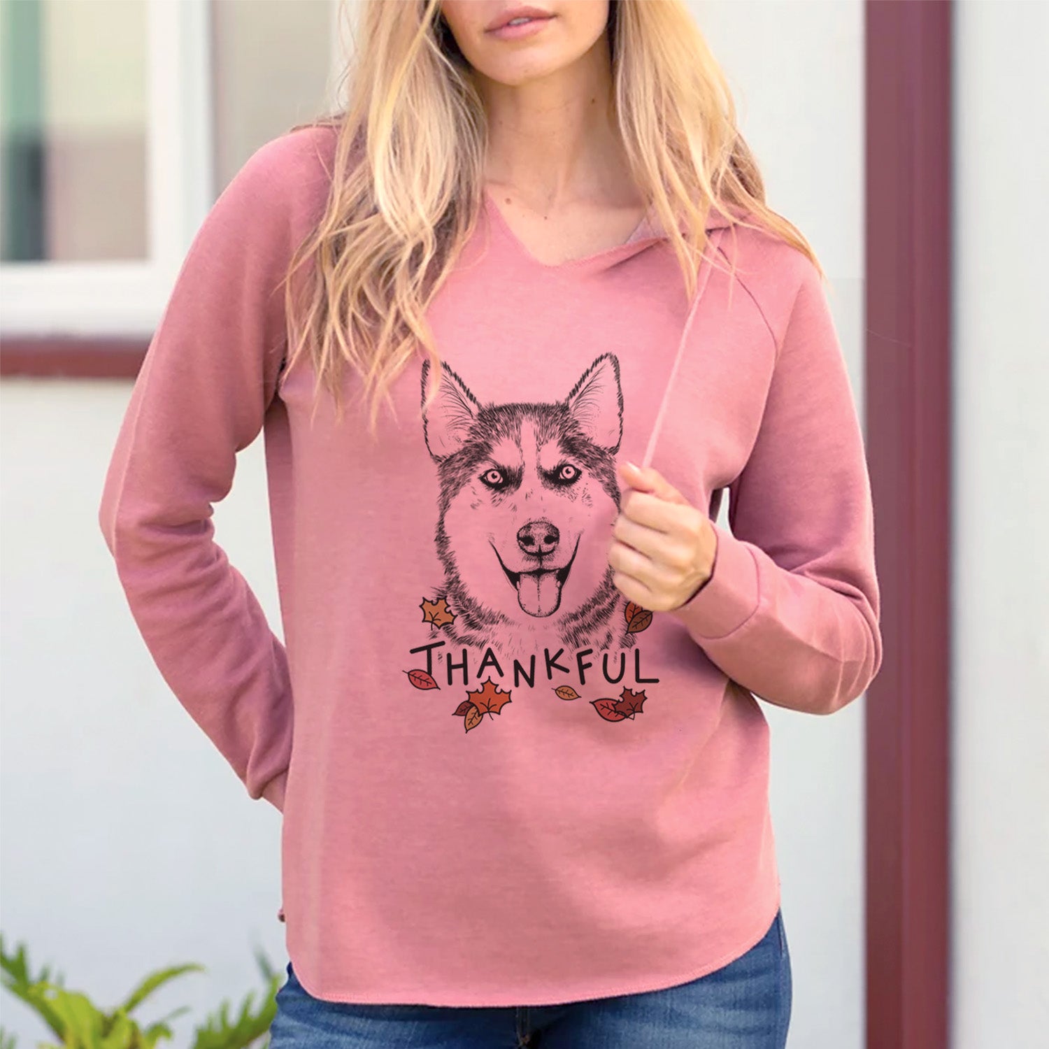 Thankful Sesi the Siberian Husky - Cali Wave Hooded Sweatshirt