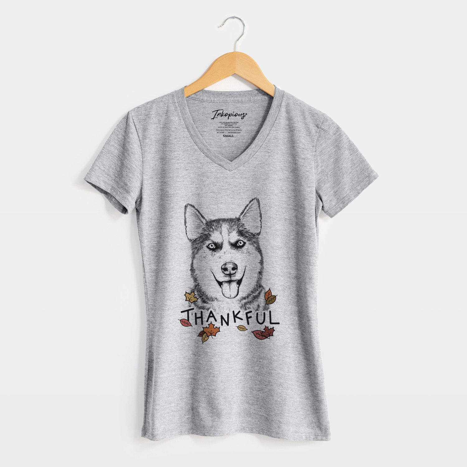 Thankful Sesi the Siberian Husky - Women's V-neck Shirt