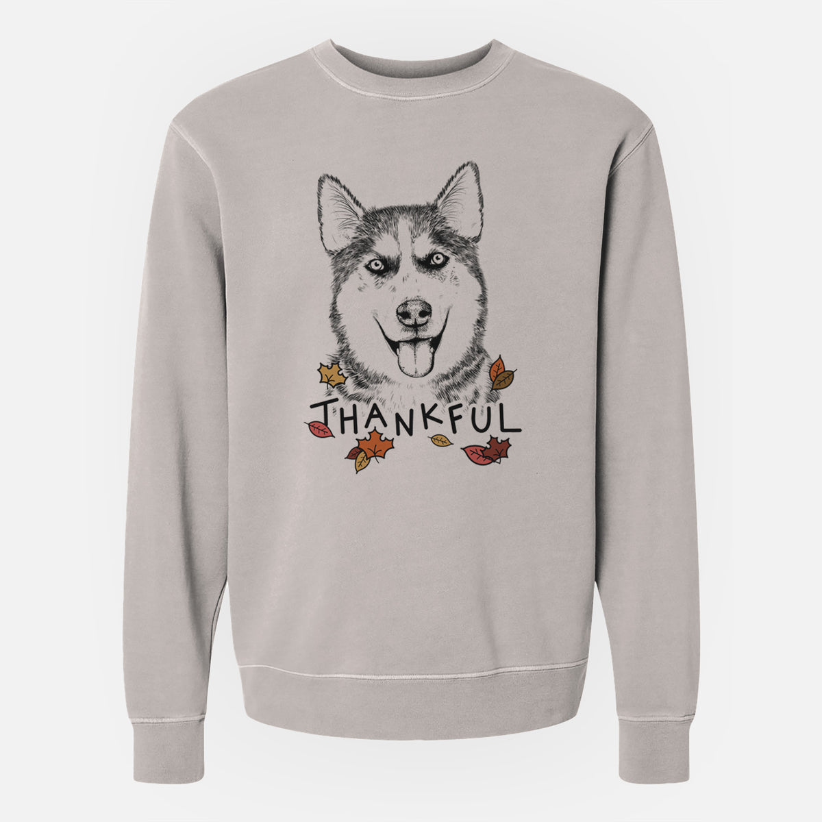 Thankful Sesi the Siberian Husky - Unisex Pigment Dyed Crew Sweatshirt