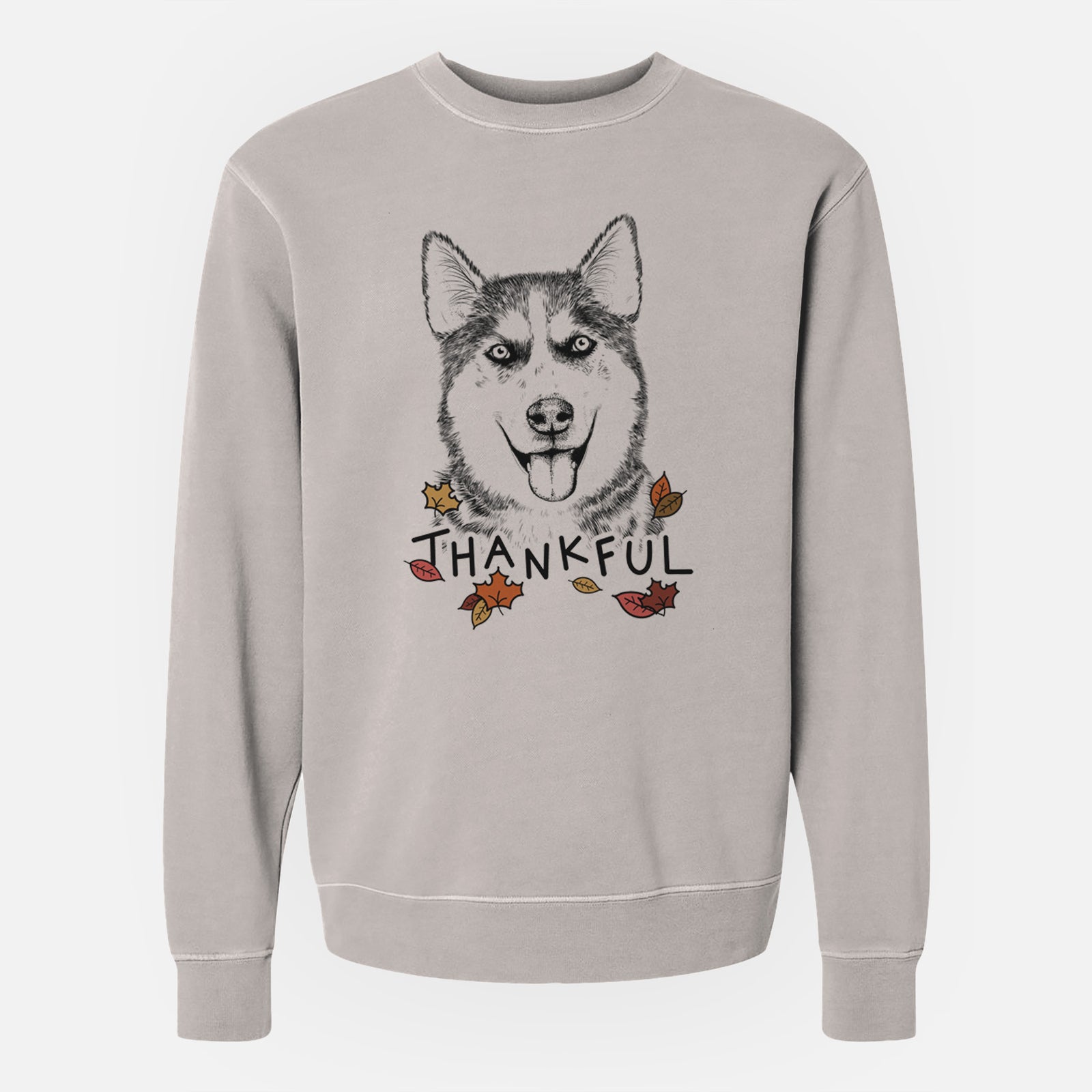 Thankful Sesi the Siberian Husky - Unisex Pigment Dyed Crew Sweatshirt