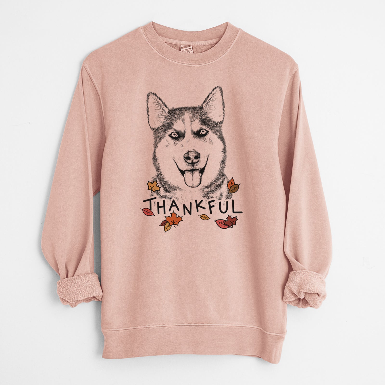 Thankful Sesi the Siberian Husky - Unisex Pigment Dyed Crew Sweatshirt