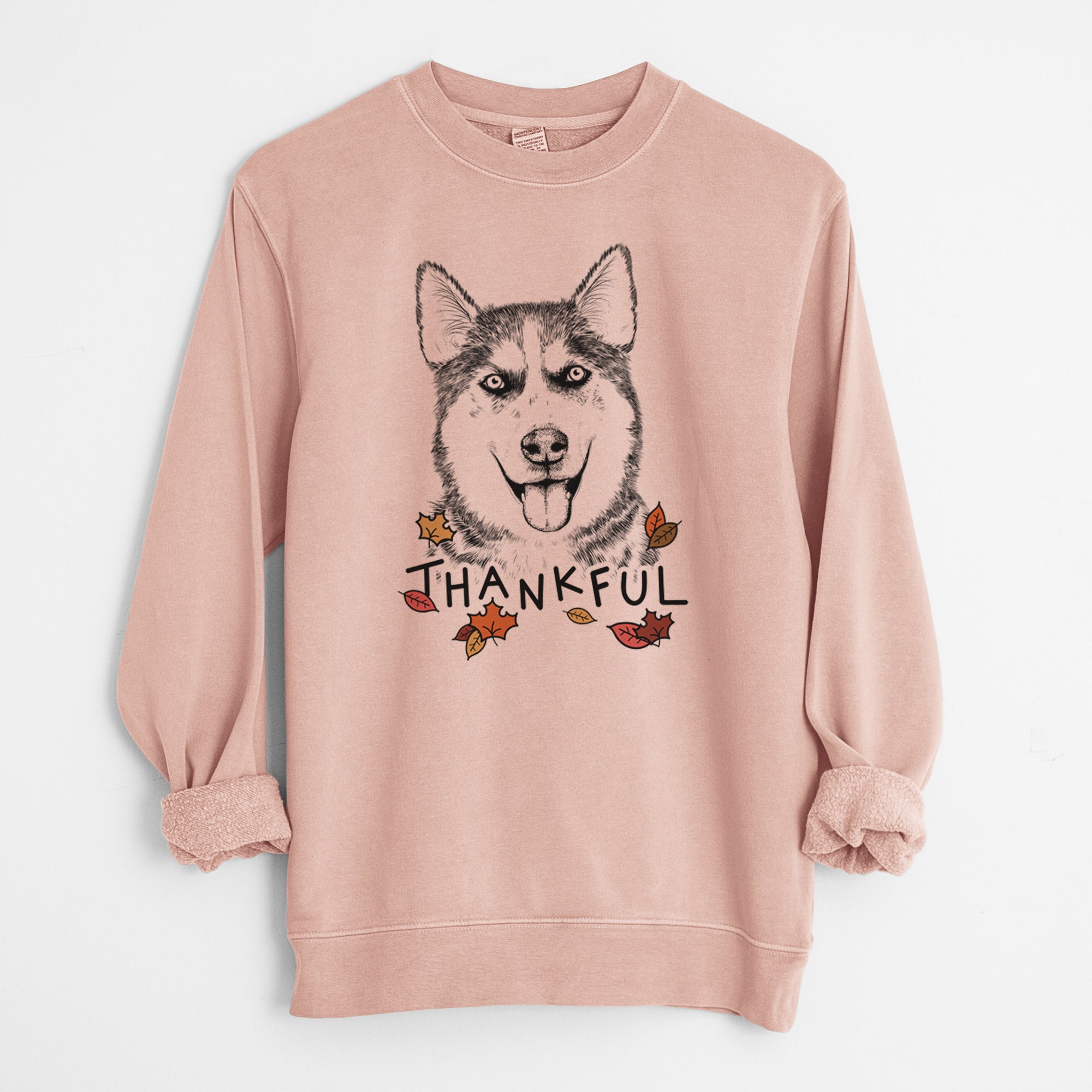 Thankful Sesi the Siberian Husky - Unisex Pigment Dyed Crew Sweatshirt