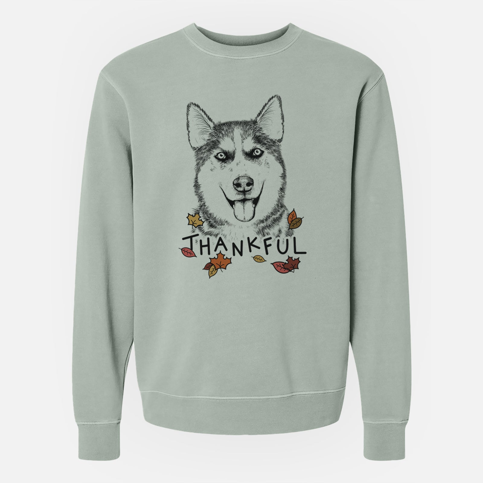 Thankful Sesi the Siberian Husky - Unisex Pigment Dyed Crew Sweatshirt
