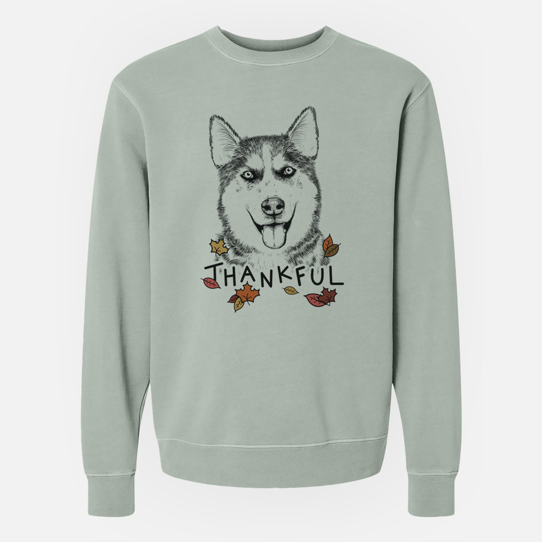 Thankful Sesi the Siberian Husky - Unisex Pigment Dyed Crew Sweatshirt