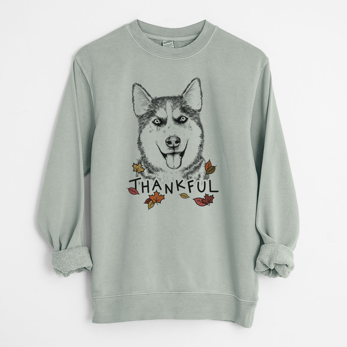 Thankful Sesi the Siberian Husky - Unisex Pigment Dyed Crew Sweatshirt