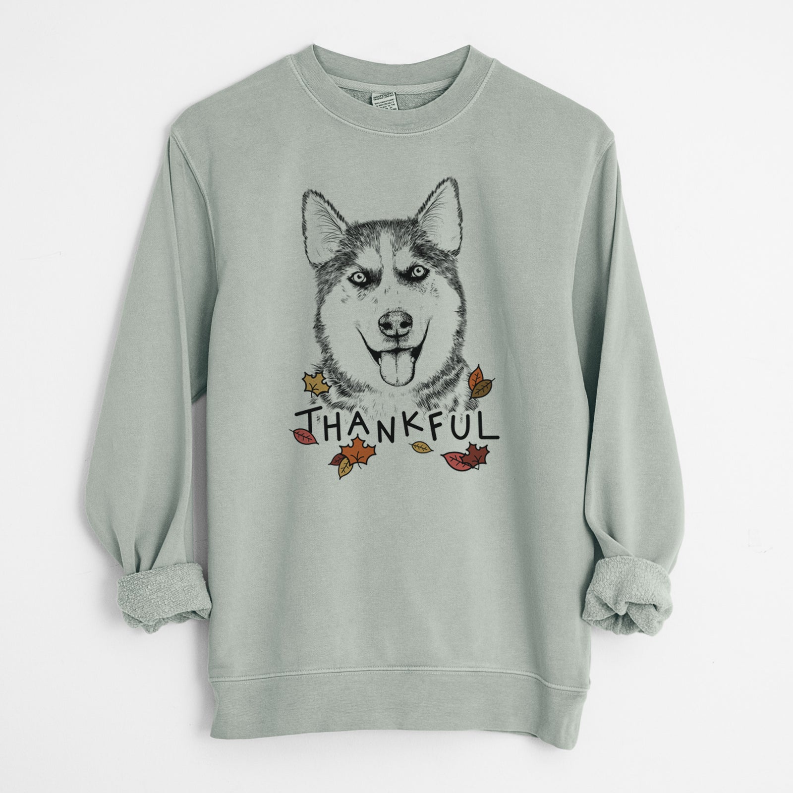 Thankful Sesi the Siberian Husky - Unisex Pigment Dyed Crew Sweatshirt