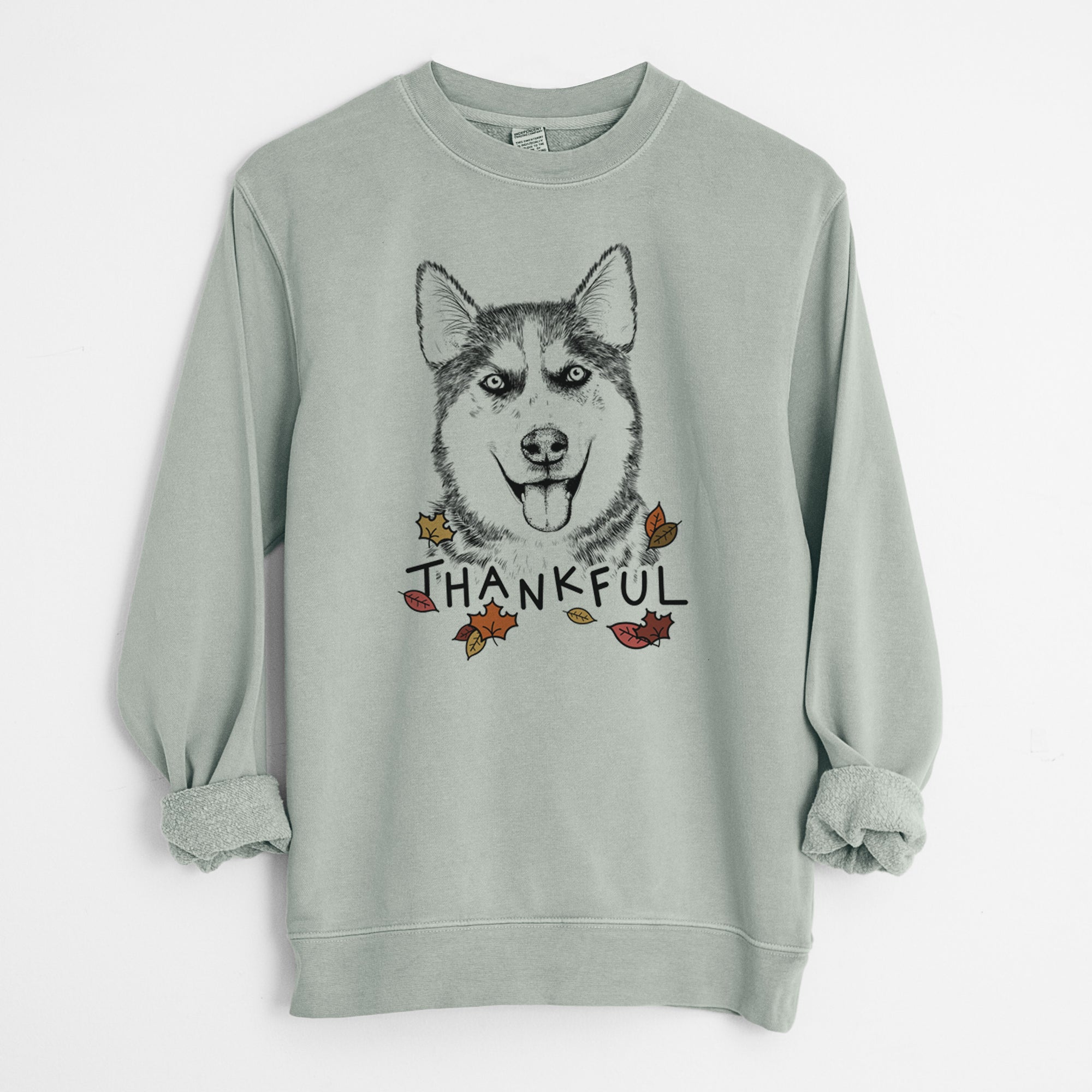 Thankful Sesi the Siberian Husky - Unisex Pigment Dyed Crew Sweatshirt