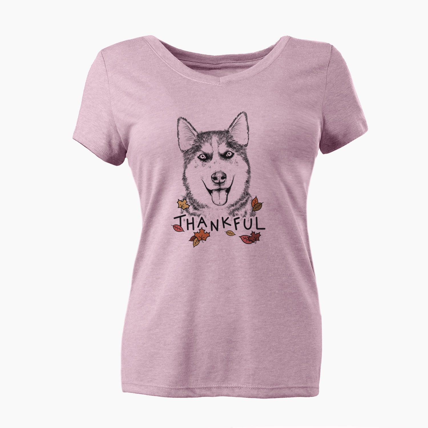 Thankful Sesi the Siberian Husky - Women's V-neck Shirt