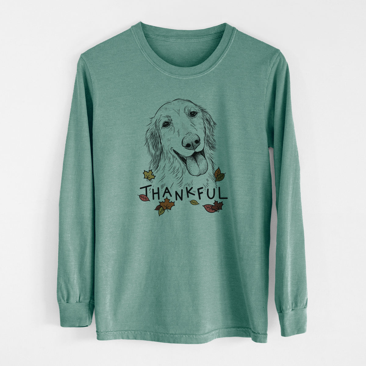Thankful Shelby the Golden Retriever - Men's Heavyweight 100% Cotton Long Sleeve