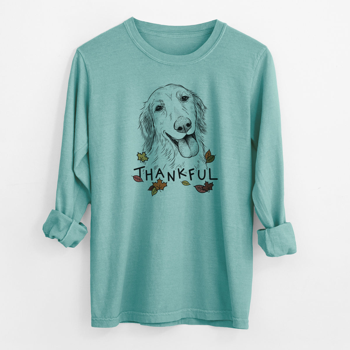 Thankful Shelby the Golden Retriever - Men&#39;s Heavyweight 100% Cotton Long Sleeve