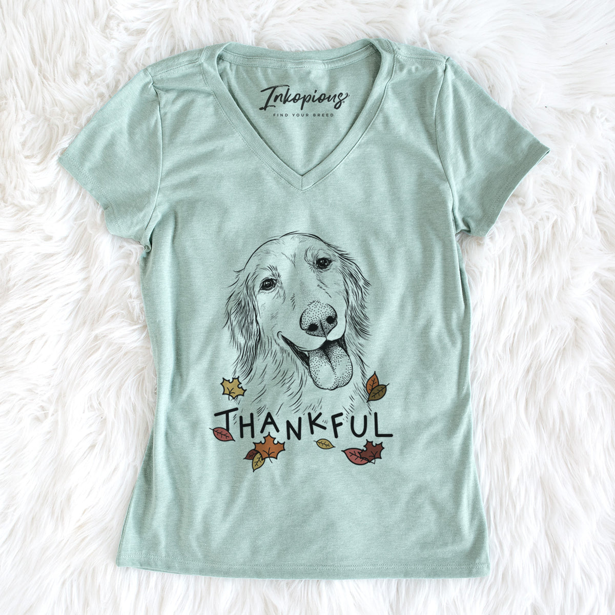 Thankful Shelby the Golden Retriever - Women&#39;s V-neck Shirt