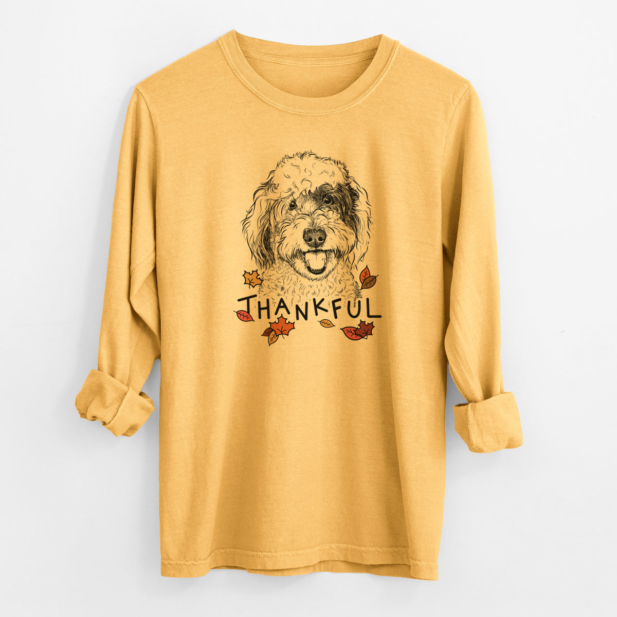 Thankful Sherlock the Sheepadoodle - Men's Heavyweight 100% Cotton Long Sleeve