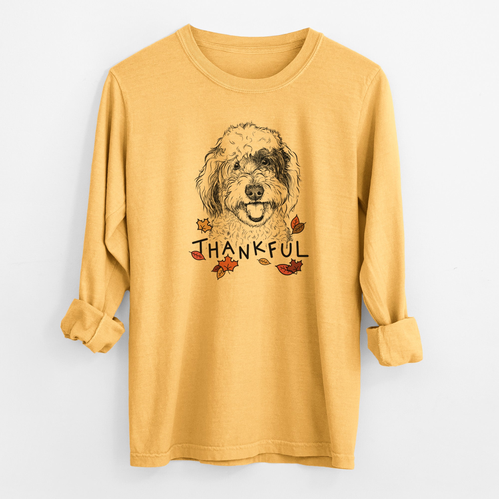 Thankful Sherlock the Sheepadoodle - Men's Heavyweight 100% Cotton Long Sleeve