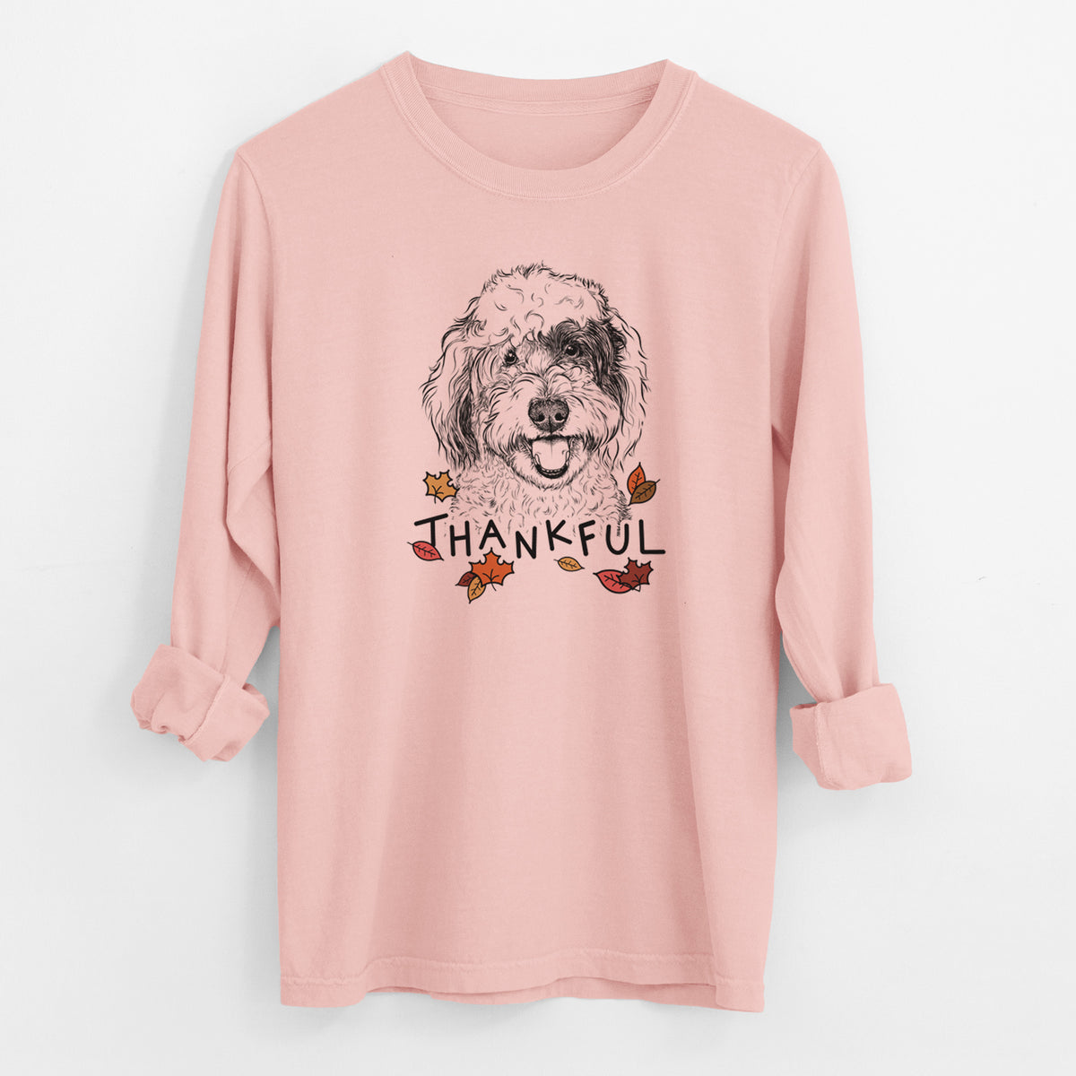 Thankful Sherlock the Sheepadoodle - Men's Heavyweight 100% Cotton Long Sleeve