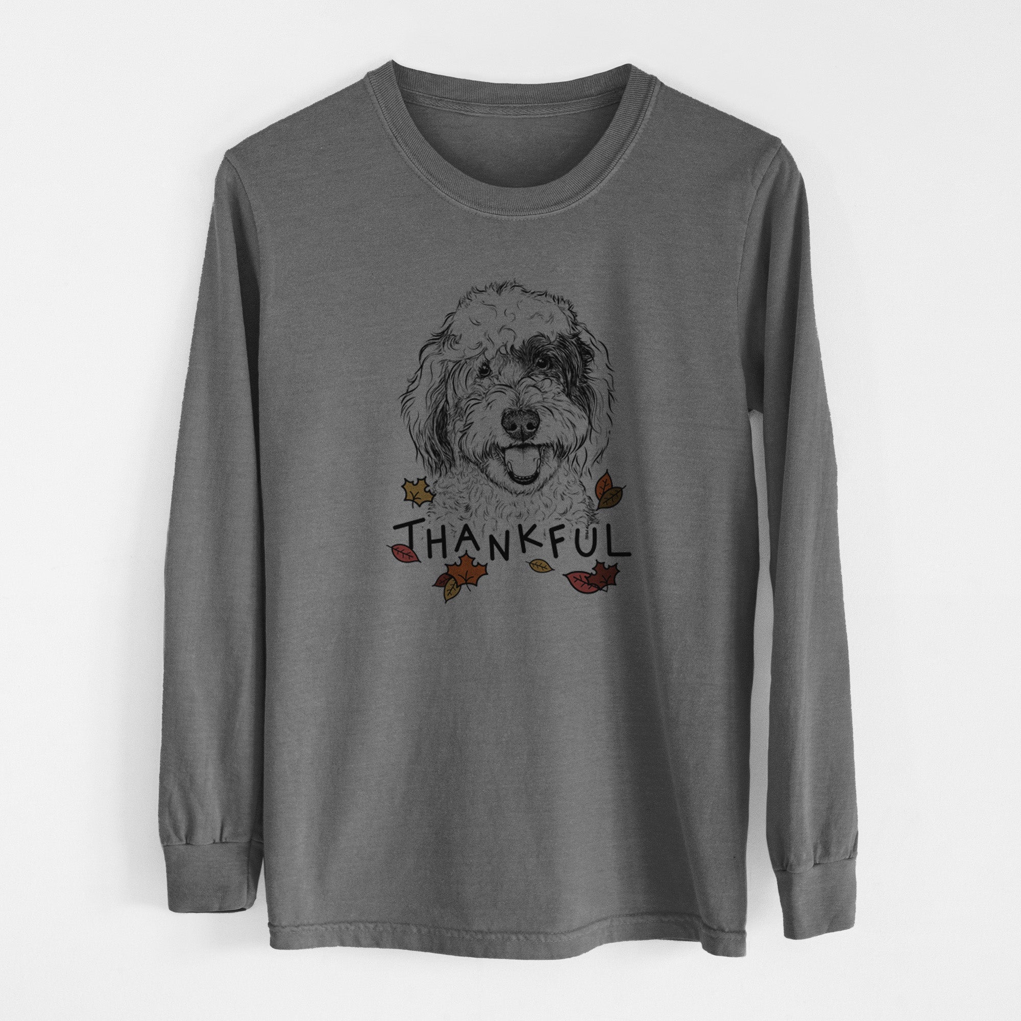 Thankful Sherlock the Sheepadoodle - Men's Heavyweight 100% Cotton Long Sleeve