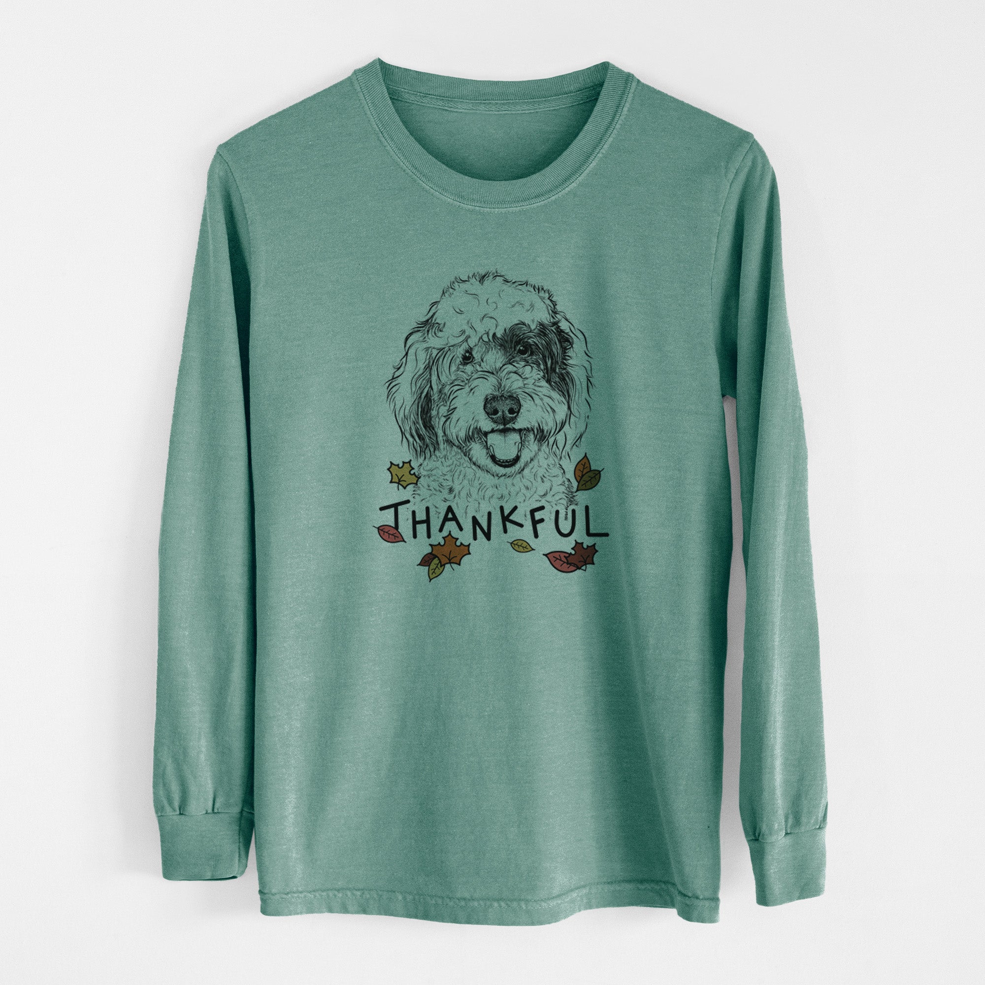 Thankful Sherlock the Sheepadoodle - Men's Heavyweight 100% Cotton Long Sleeve