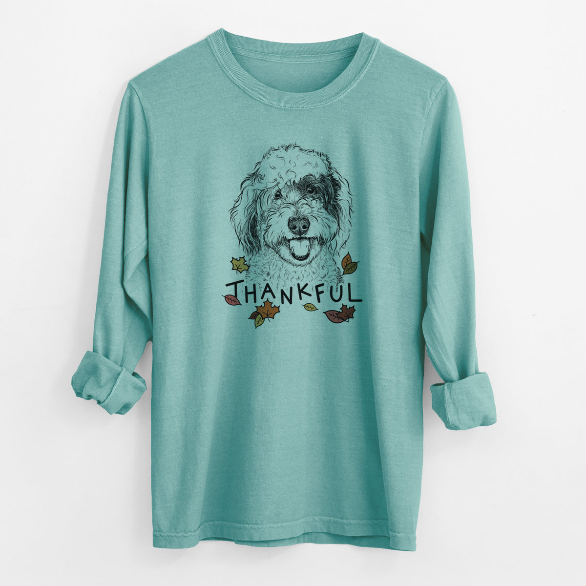 Thankful Sherlock the Sheepadoodle - Men&#39;s Heavyweight 100% Cotton Long Sleeve